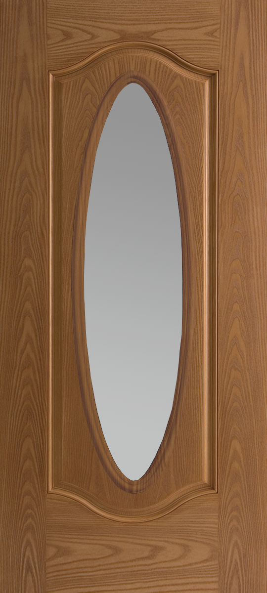 Oak textured fiberglass exterior door 1 panel doublearch semifull lite oval